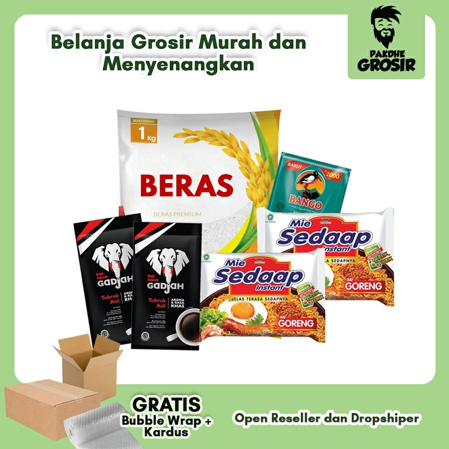 

Paket Sembako - Beras 1kg + Mie 2pc + Kopi 2pcs + Kecap 20ml 1pc