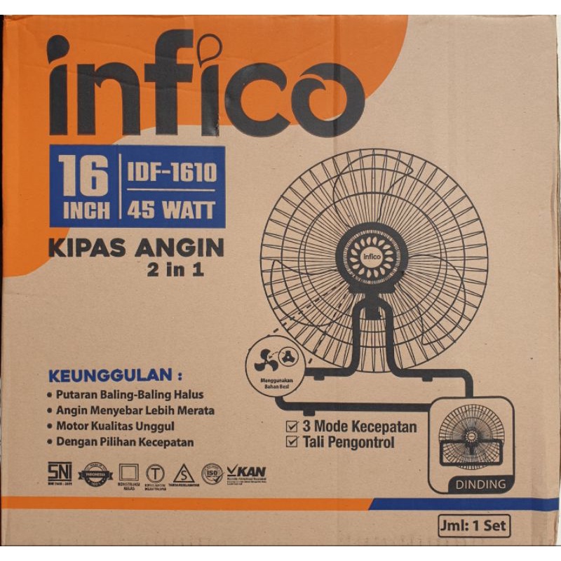 Kipas Angin 16 inch BESI Tornado SWING (Duduk, Dinding) INFICO IDF-1610