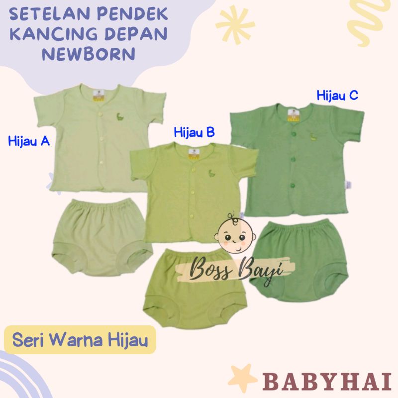 BABY HAI Setelan Lengan Pendek Celana Pop Bayi Warna Polos Newborn