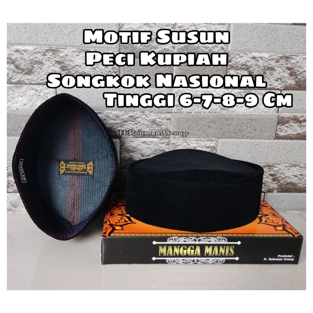 PROMO Exclusive Peci Kupiah Songkok Motif SUSUN Hitam Polos Super Tinggi 6Cm 7Cm 8Cm