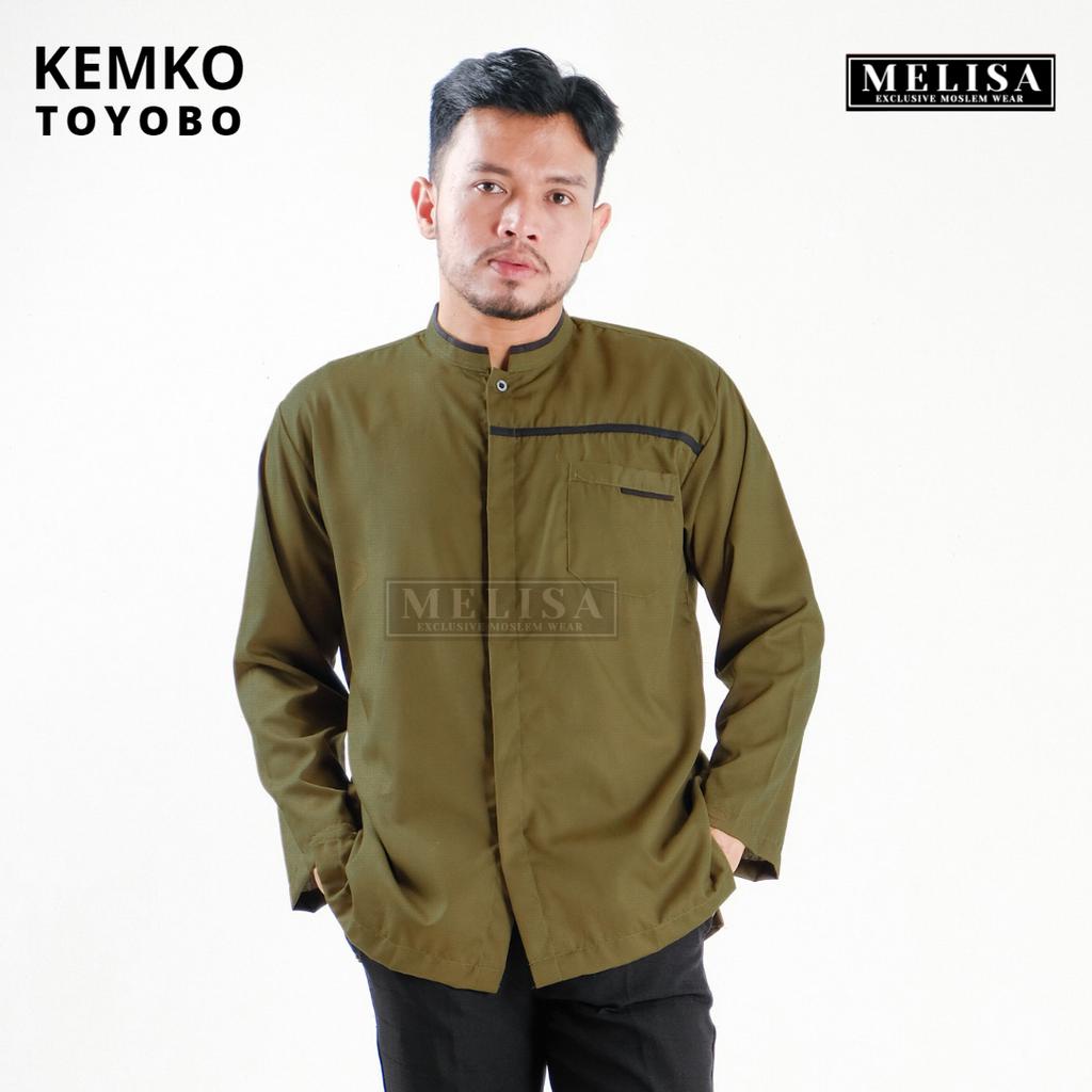 Baju Koko Pria Dewasa Katun Toyobo Polos Lengan Panjang Baju Muslim Remaja Laki Laki Ukuran M L XL - Olive