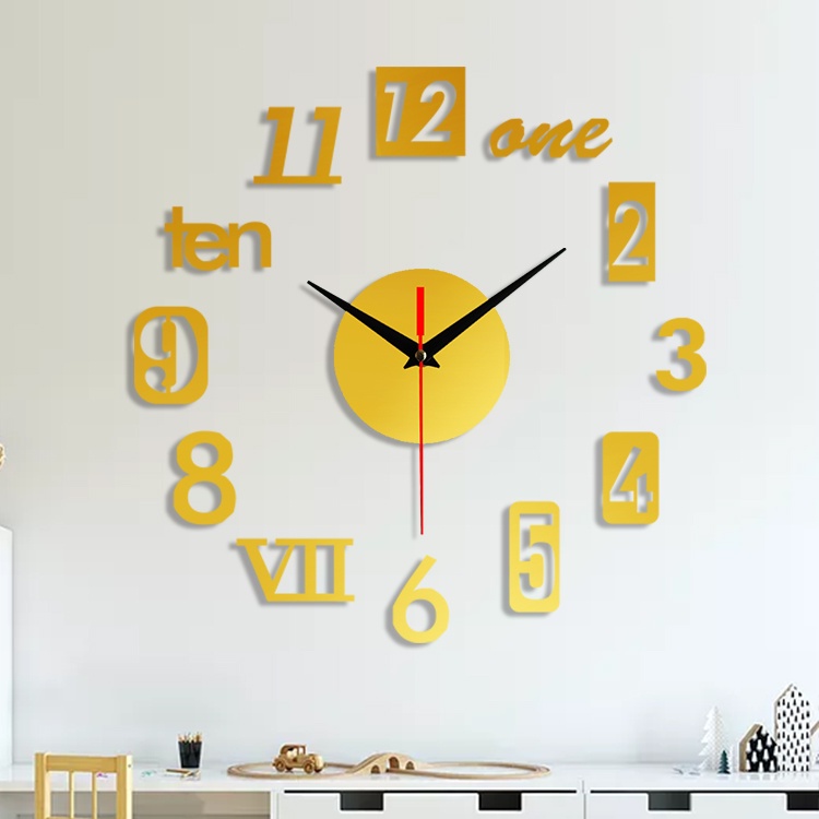 [ BISA COD ] Jam Dinding Besar DIY Giant Wall Clock Model One Two Three 120 cm - Model Numeral 60 CM - Model Roman 30 CM - Jam Tembok DIY - Jam Rumah Ruang tamu Kamar tidur - Jam Dinding Rumah Motif modern / Jam Dinding Set Mewah Acrylic Huruf dan Angka