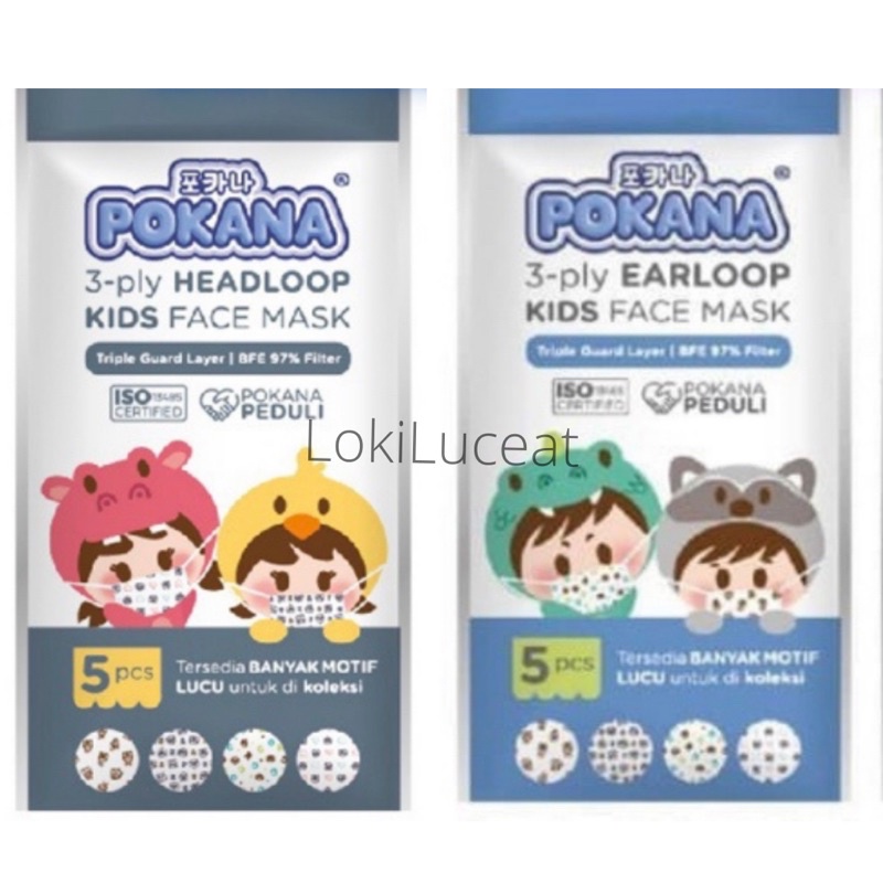 [isi 5] Pokana Earloop/Headloop Surgical Face mask kids