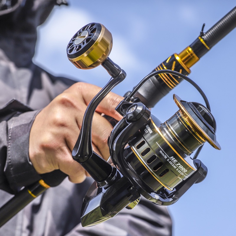Spinning FishingReel Pancing Bahan Paduan Max Drag 10Kg Metal HE SERIES 500 - 7000 Max Drag 10Kg Reel Pancing Drag 10kg Mini 500-7000 Rell 5.2:1 High Speed Metal Spool Spinning Fishing Reels Outdoor Fishing Tackle Gulungan Kabel Fishing Gear