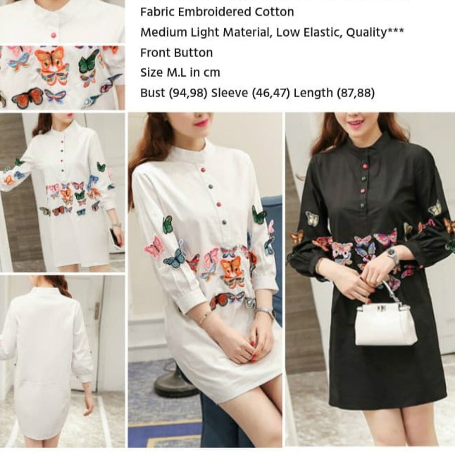 LH-i0651 Baju Shirt Dress kupu-kupu 3D Hitam-Putih Import
