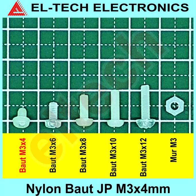 Nylon Baut JP M3 3x4mm 4mm 4 mm 0.4cm 0.4 cm 10pcs elt3ch Berkualitas