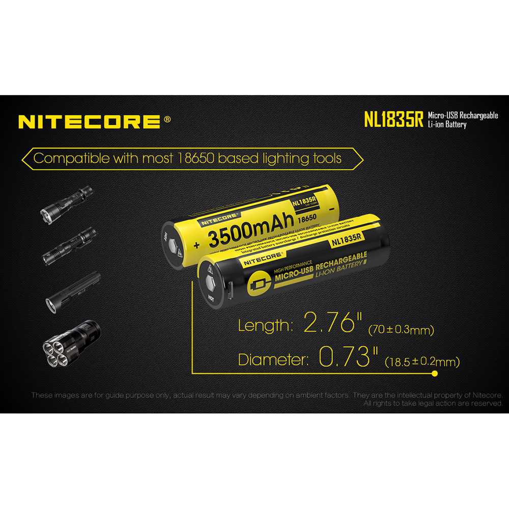 NITECORE 18650 Micro USB Rechargeable Li-ion Battery 3500mAh - NL1835R