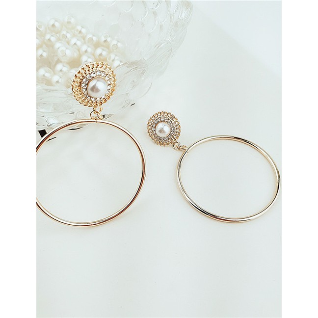 LRC Anting Tusuk Fashion Gold Circle With Diamond Earrings F49318