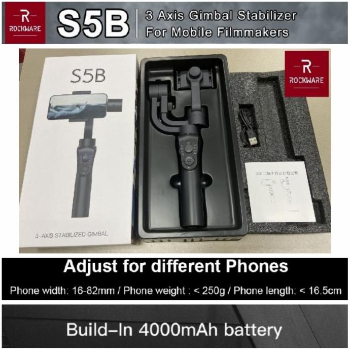 ROCKWARE RW-S5B 3-Axis Stabilized Gimbal Smartphone Folding Stabilizer ary55 dijamin