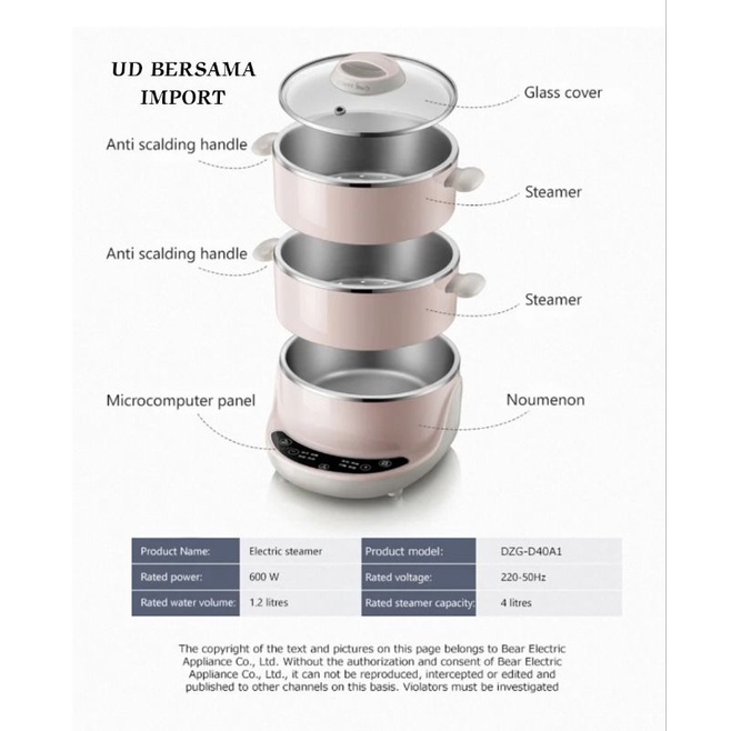 BEAR Pengukus Makanan Serbaguna Food Steamer 4LTR
