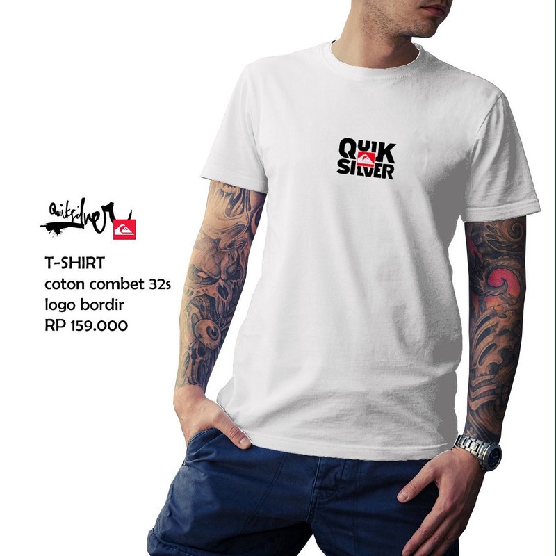 KAOS QUIKSILVER PUTIH BORDIR M L XL TSHIRT QUIKSILVER WHITE