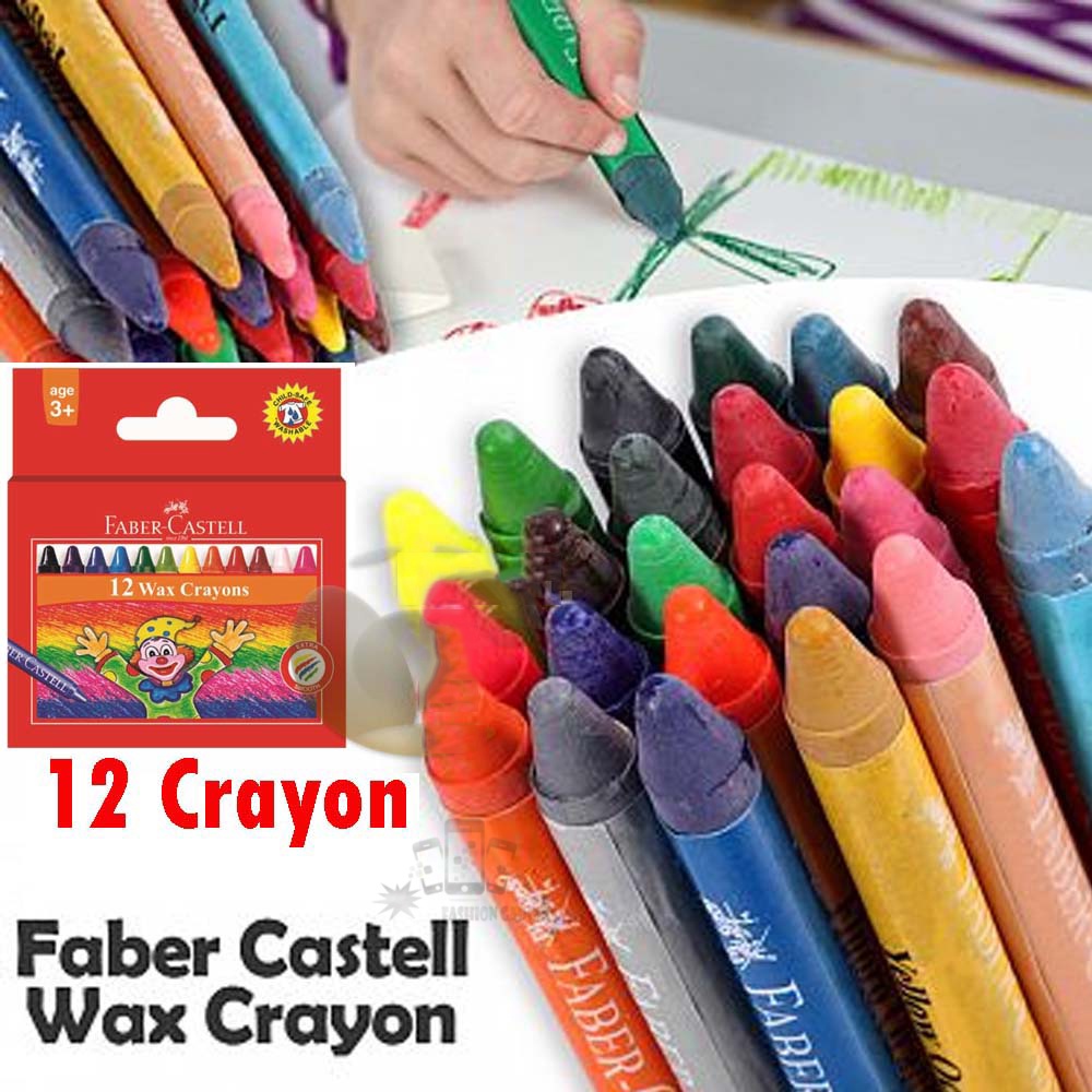 Krayon Wax Faber Castell 12 Warna &amp;  24 Warna / Crayon Cerah / Ergonomis Tidak Beracun / Perlengkapan Sekolah Menggambar / Crayon FaberCastell / Alat Mewarnai