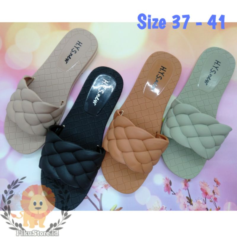 [PIKU] Sandal Flat Wanita Casual Sendal Jelly Slip Ulir Merk H.Y.S