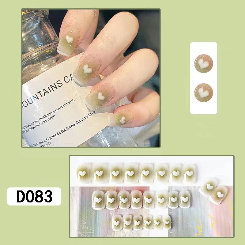 3D Kuku Palsu 24pcs/(FREE LEM)Set DIY Instant Nail Art Fake Nails Bridal Wedding Akrilik/24 pcs Kuku Palsu 3D / Stiker Kuku Palsu / Kuku Palsu Premium With Box/ Pemoles Kuku-D083