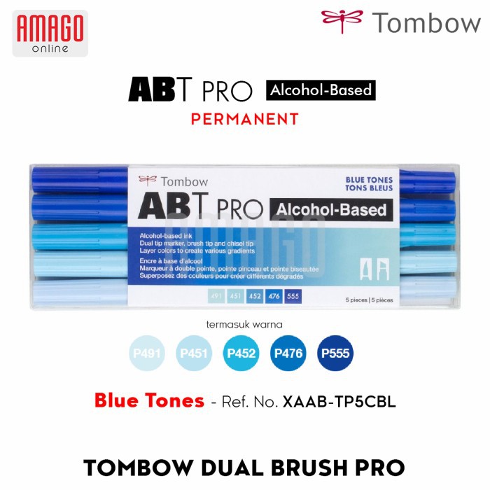 TOMBOW Dual Brush Pen ABT PRO - BLUE TONES - 5 packs - XAAB-TP5BL