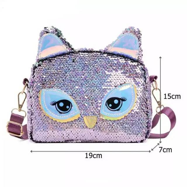 MOMBABY1 Owl Uni - Tas Slempang Anak Motif Sequin Unicorn Owl / Tas Sequin Anak