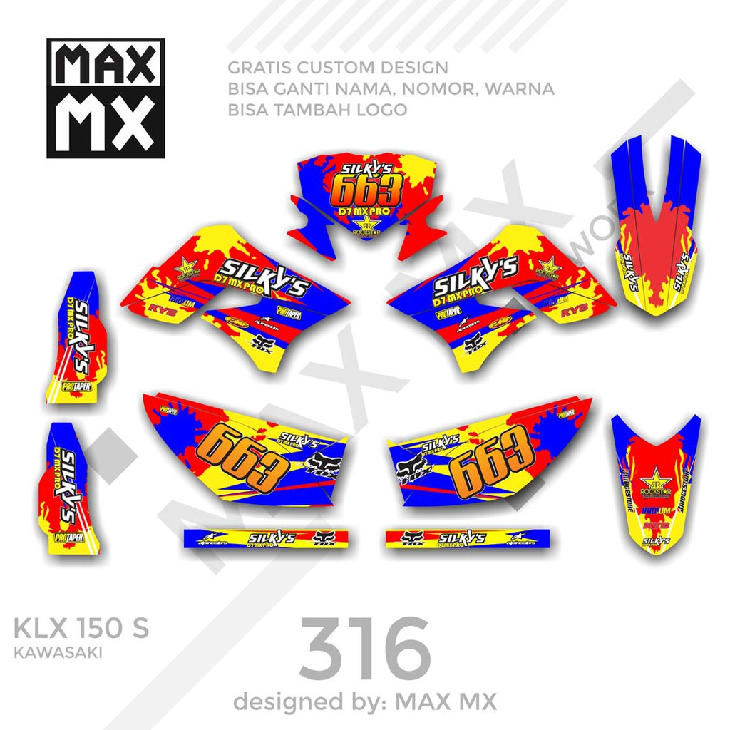 MX-01316 decal klx 150 merah biru fire