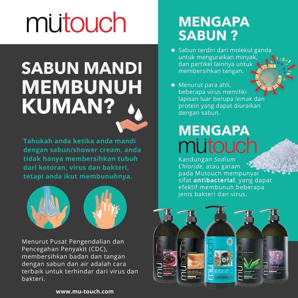 ❤ RATU ❤ MuTouch Goat's Milk Shower Cream 1000ml | 800ml | 450ml | Body Lotion White 400ml | Body Serum Spray 95ml | Mu Touch