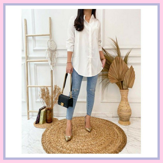Kemeja Jumbo Wanita Korea Oversize Cewek Big Size Kekinian Besar Terba Kemeja Tunik Jumbo Xl-Xxl Ld