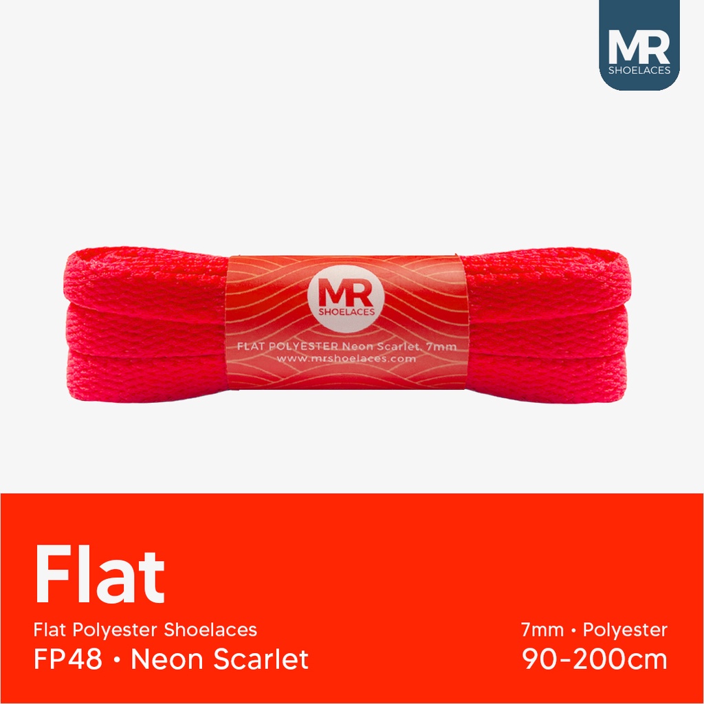 Original MR Shoelaces FP48 Neon Scarlet Tali Sepatu Polyester Pipih Flat 7mm 80cm 90cm 100cm 120cm 130cm 150cm 180cm 200cm untuk Sneakers - Premium Shoelace Premium Shoelaces