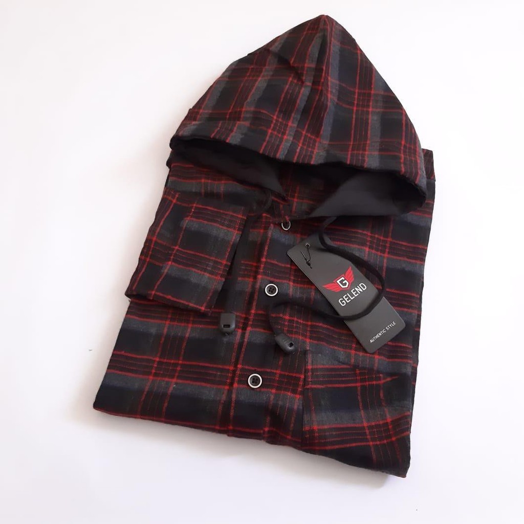 kemeja flanel hoodie pria | kemeja flanel kupluk pria