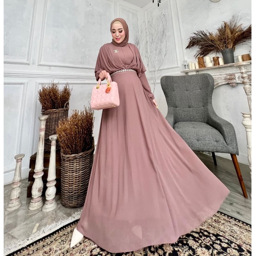 COD | Lamina Maxy Dress Muslim Polos Ceruty Armany Premium Fashion Gaun Mutiara Pesta Kondangan