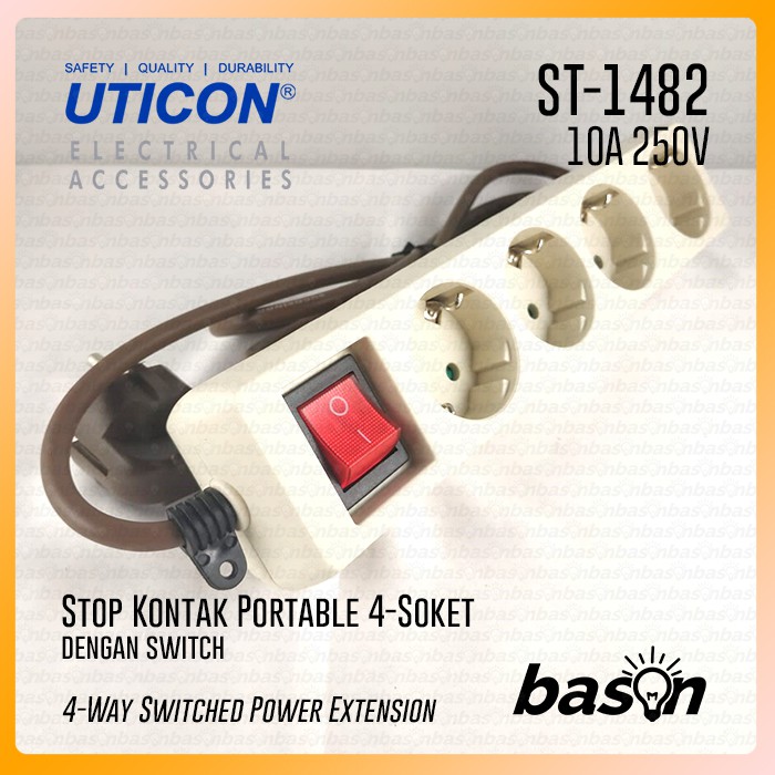 UTICON ST1482 Power Extension - Stop Kontak 4Lubang 1.5Meter Arde dengan saklar on off