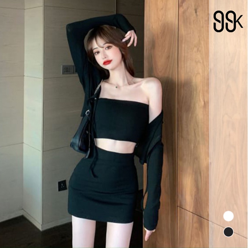 Korean 3in1 Set Tube Top Skirt &amp; Outer 1259 (S/M/L)