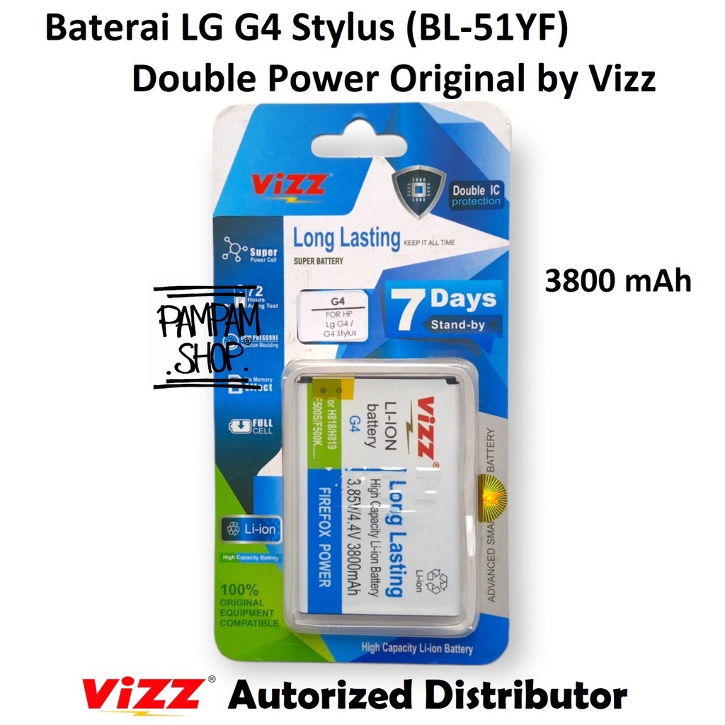 Baterai Vizz Double Power Original LG G4 Stylus BL-51YF BL51YF Battery Batre Batrai Ori BL 51YF