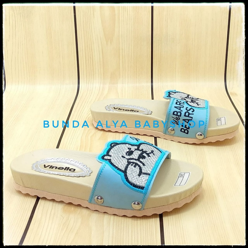 Sandal Anak Perempuan Slop Usia 3 4 5 6 7 Tahun BEAR BIRU SIze 26-35 - Sendal Anak Cewek FlipFlop Alas Karet