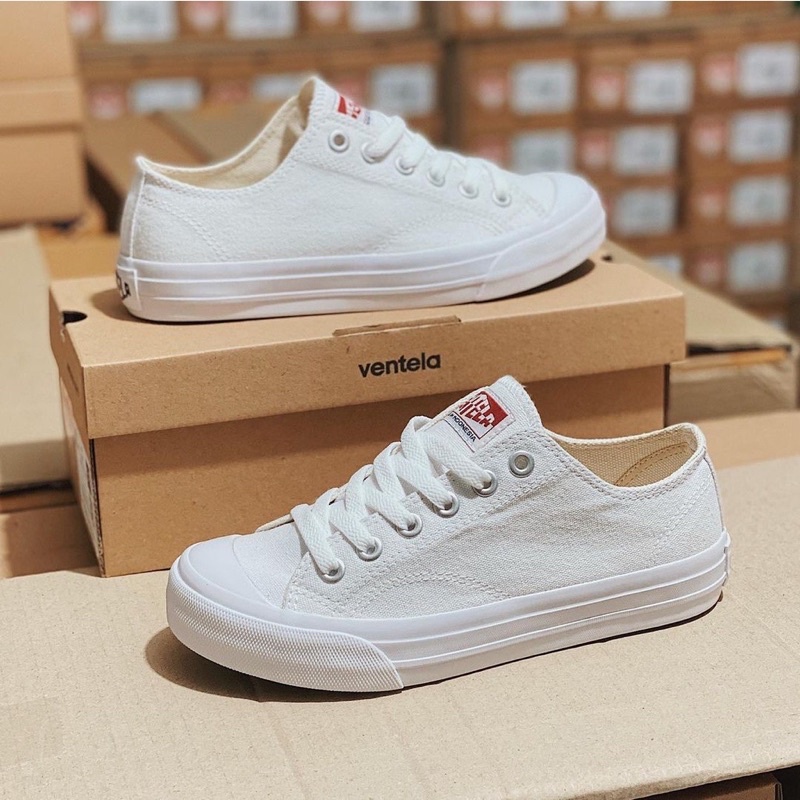 Sepatu Ventela Basic Low White - Sepatu Ventela Original 100% - Sepatu Sneakers Casual Canvas Pria d