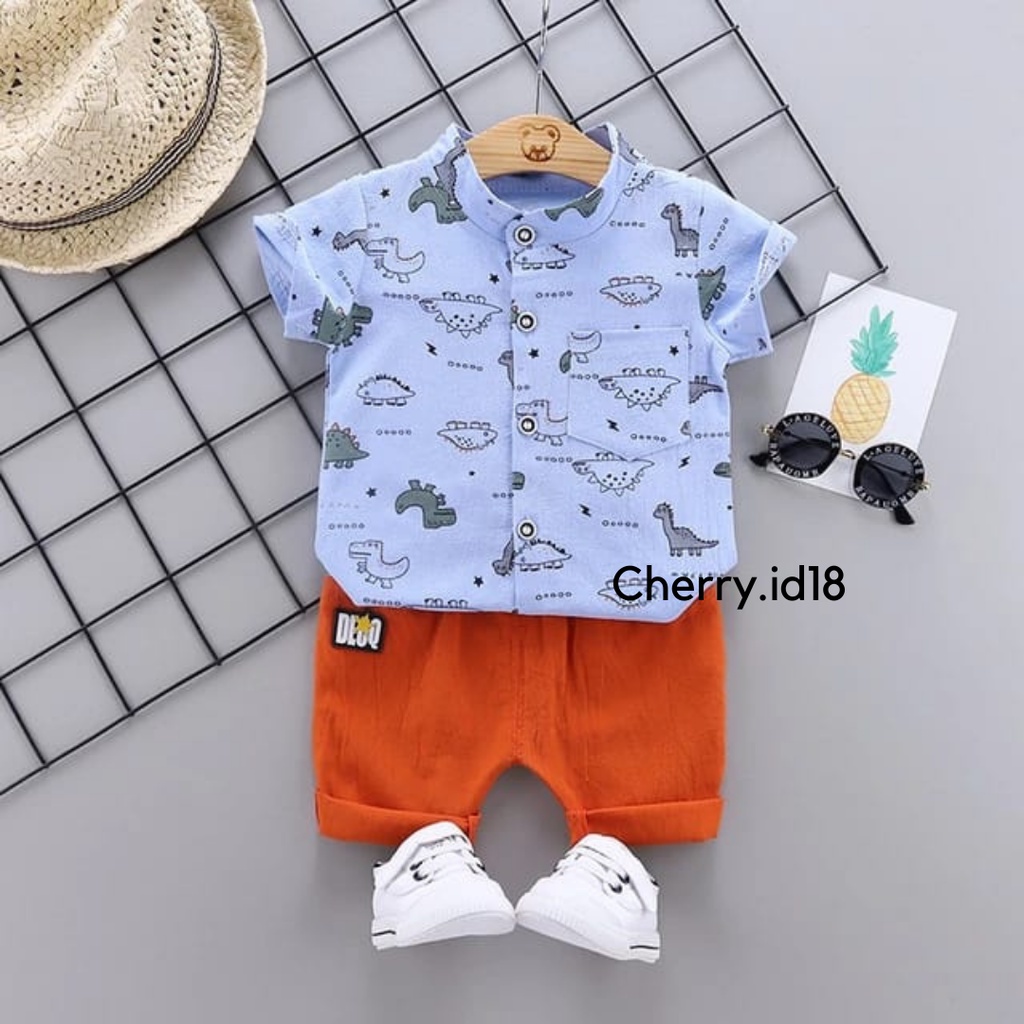 (6bln-3Thn) COD  Setelan Kemeja Anak Laki-Laki / Setelan Kemeja Anak Import - Motif Dino KB09