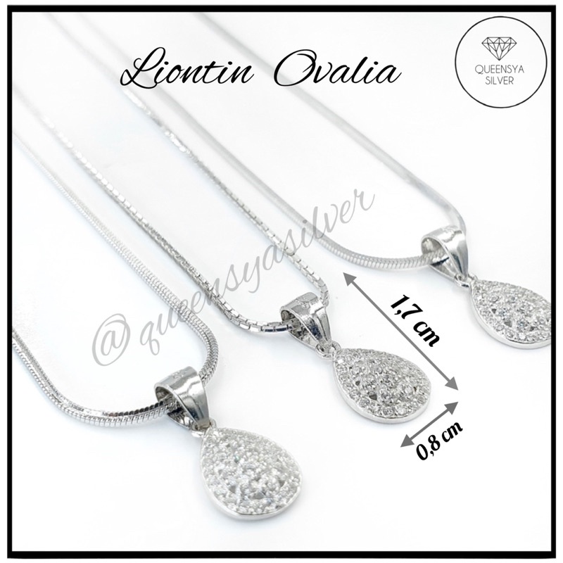 kalung Perak Wanita Silver Asli 925 Lapis Emas Putih || Kalung Flexi/Santa/Square Liontin Oval || Perhiasan Perak Asli