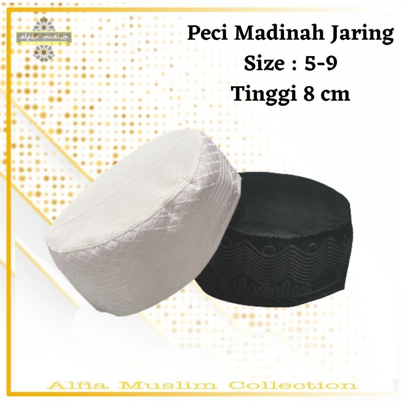 Peci Madinah Jaring Kopiah Haji / Peci Haji / Peci Putih / Madinah Jaring