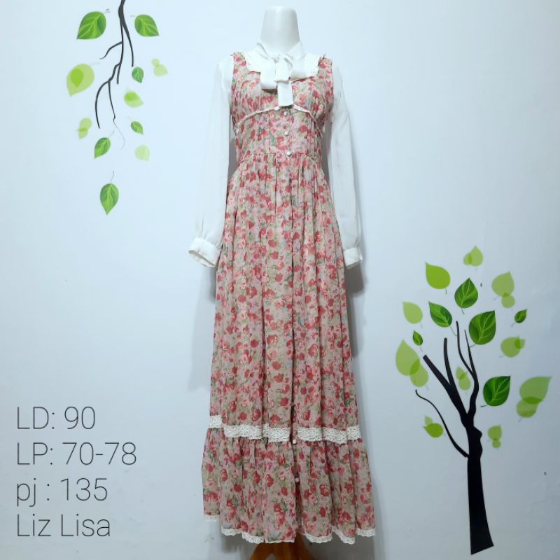 preloved overall long dress chiffon bunga chiffon vintage Liz Lisa