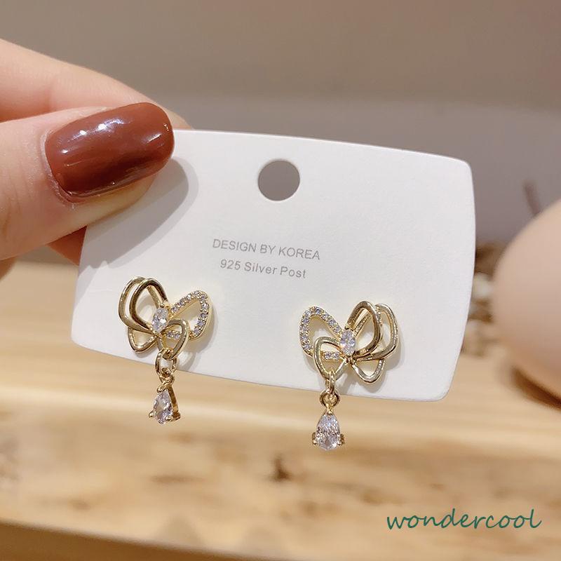 Gaya Korea Kupu-kupu Mutiara Kristal Anting-Anting Fashion Sederhana Anting Busur Elegan Perhiasan Aksesoris -Won