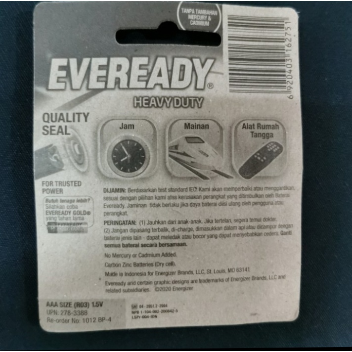 Batre Eveready AAA isi 4pcs Battery Heavy Duty