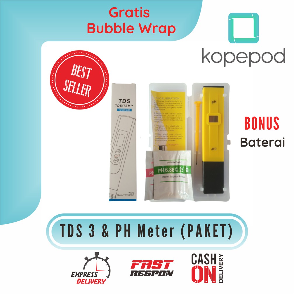 PH Meter dan TDS Meter (PAKET) TDS dan PH Meter PH Tester PH Meter Digital TDS 3 Kopepod
