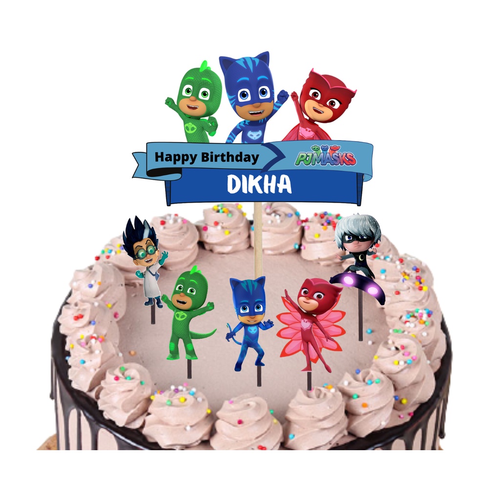 

topper cake PJ masks, hiasan kue happy birthday