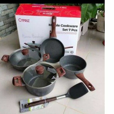 panci set CYPRUS MARBLE ORIGINAL/Set Peralatan Masak Marmer Cypruz sebanyak 7 buah