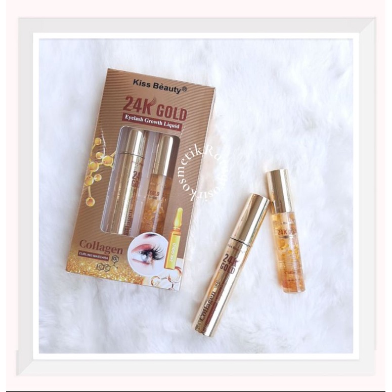 PROMO!!!PAKET 2IN1 CURLING MASCARA &amp; SERUM 24K GOLD COLLAGEN EYELASH GROWT LIQUID KISS BEAUTY NO.56505