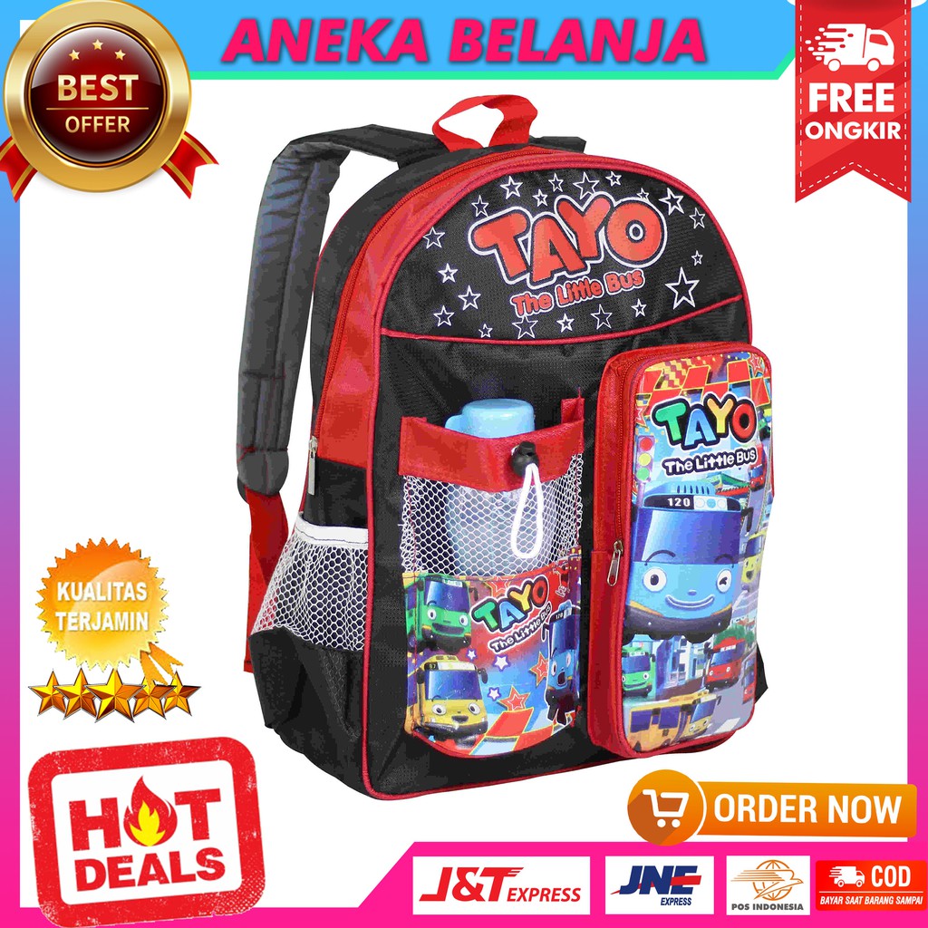 BONUS BOTOL MINUMAN Tas Ransel Khusus Anak Cowok Gambar Little Bus Ekonomis Multifungsi Tas Sekolah Trendy