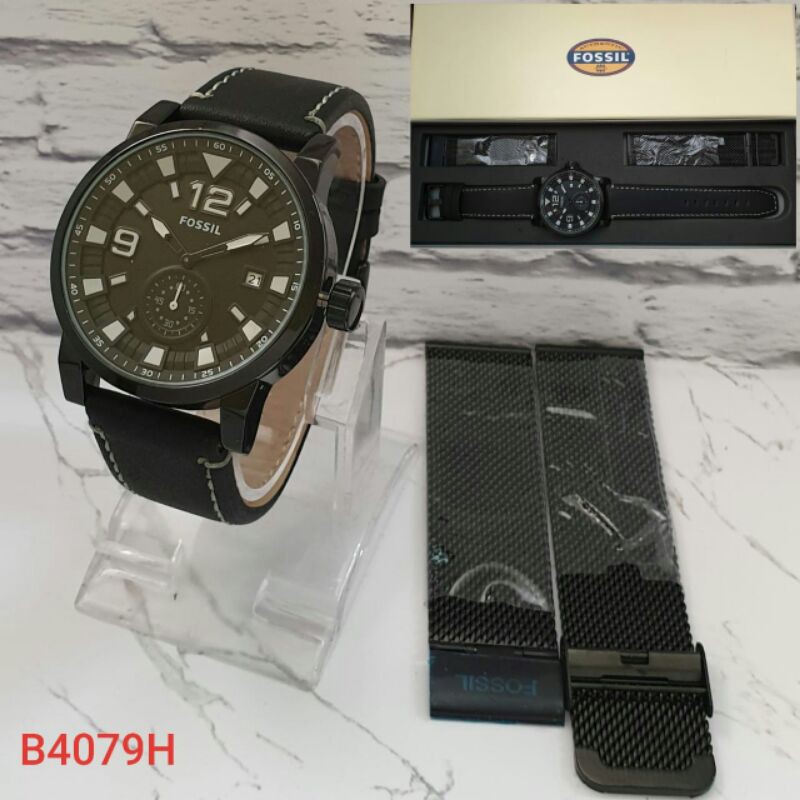 Jam Tangan Pria Fossil Analog Set Tali Pasir Include Box