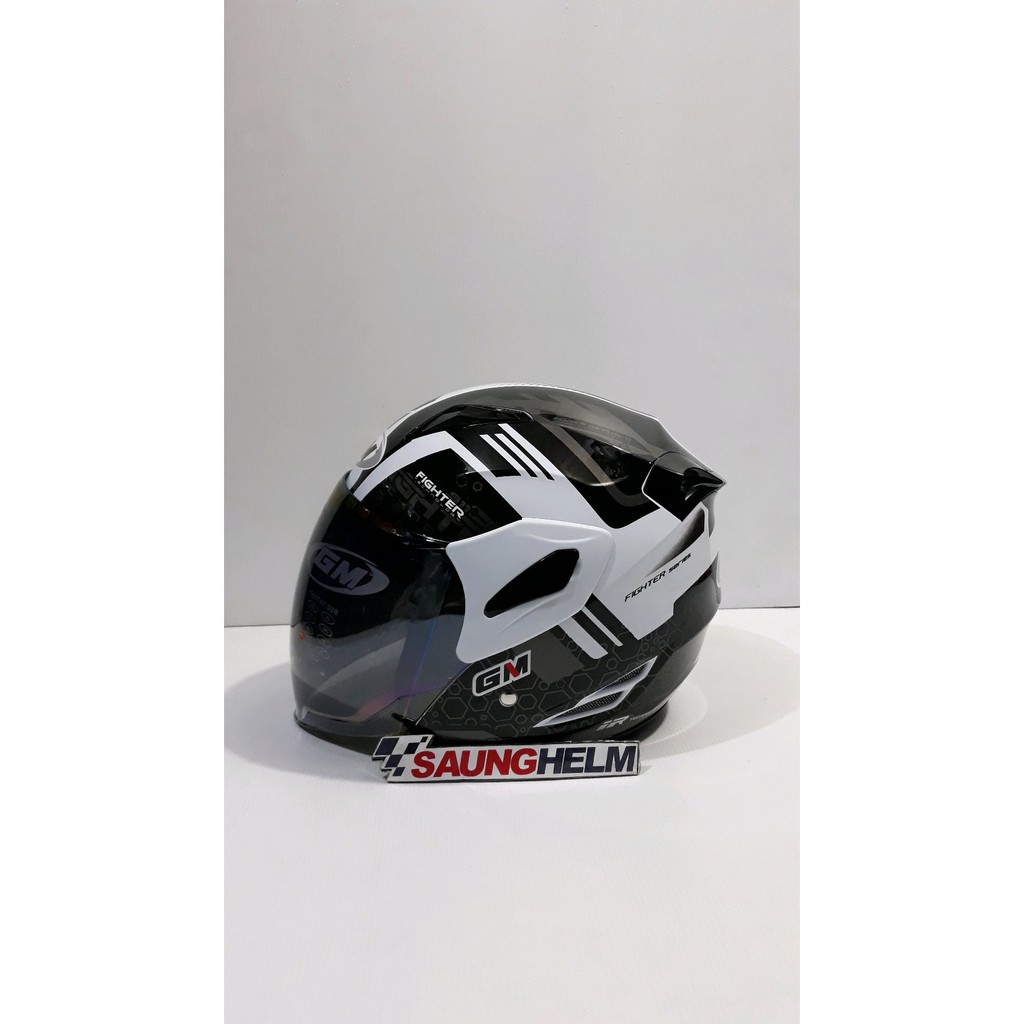 HELM GM FIGHTER MOTIF 911 WHITE SILVER Berkualitas