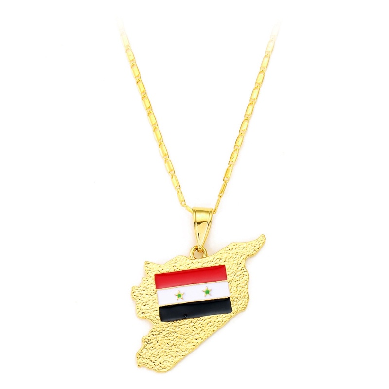 Kalung Liontin Peta Syria Warna Emas Untuk Pria