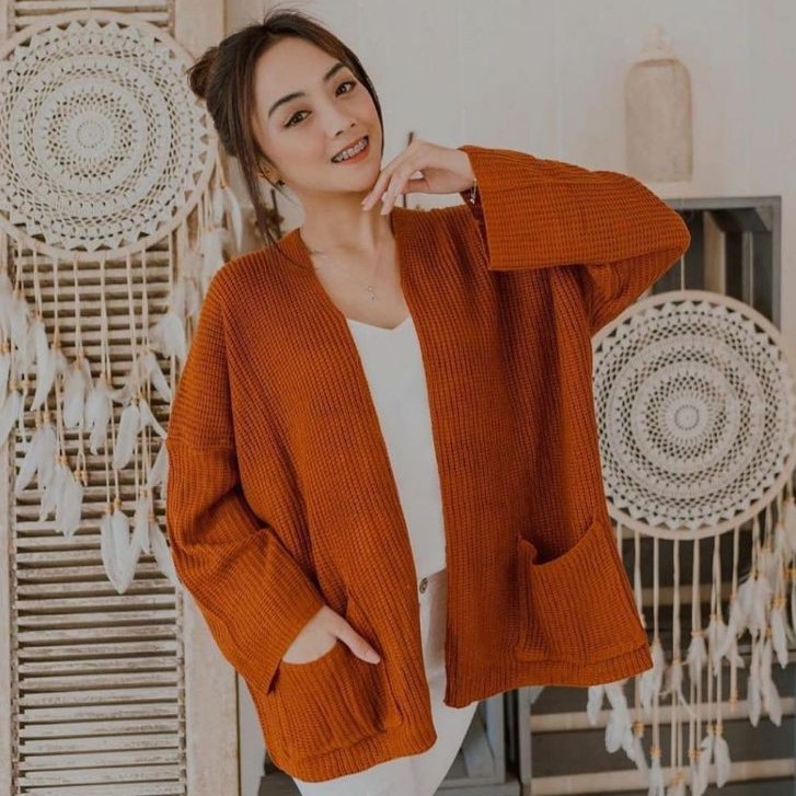 4XL- 5XL Cardigan Rajut Jumbo Premium/ Cardigan Rajut Oversize/ Outer Jumbo Big Size/ Rajut Murah-Coral