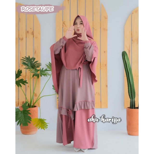 READY YUNISA SET SYAR'I AKU KARISSA ORI//GAMIS BEST SELLER WARNA BARU-Rosetaupe rosy