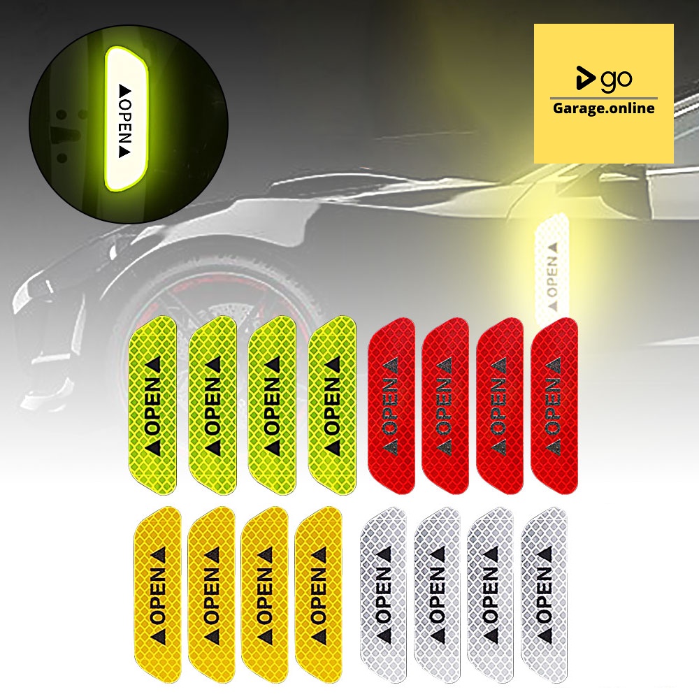 STICKER REFLEKSI tulisan OPEN UNTUK PINTU MOBIL isi &quot; 4 PCS &quot; REFLECTIVE STICKER WARNA HIJAU STABILO KUNING MERAH PUTIH READY