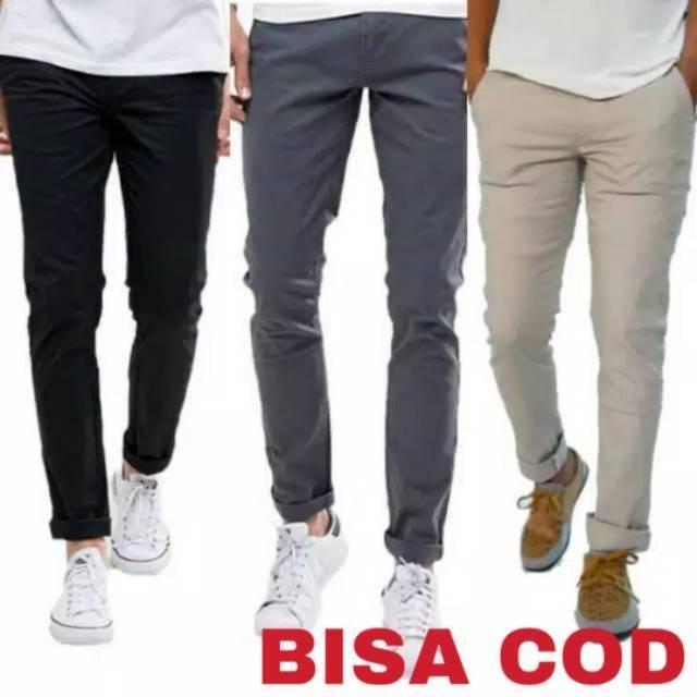 CELANA PRIA CHINO Slim fit Panjang Kerja kantor Santai Liburan Cowok Gentleman 27 - 38