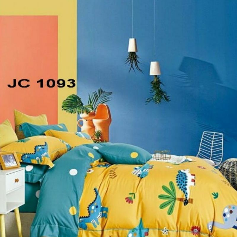 sprei katun jepang motif anak lucu dino kuning